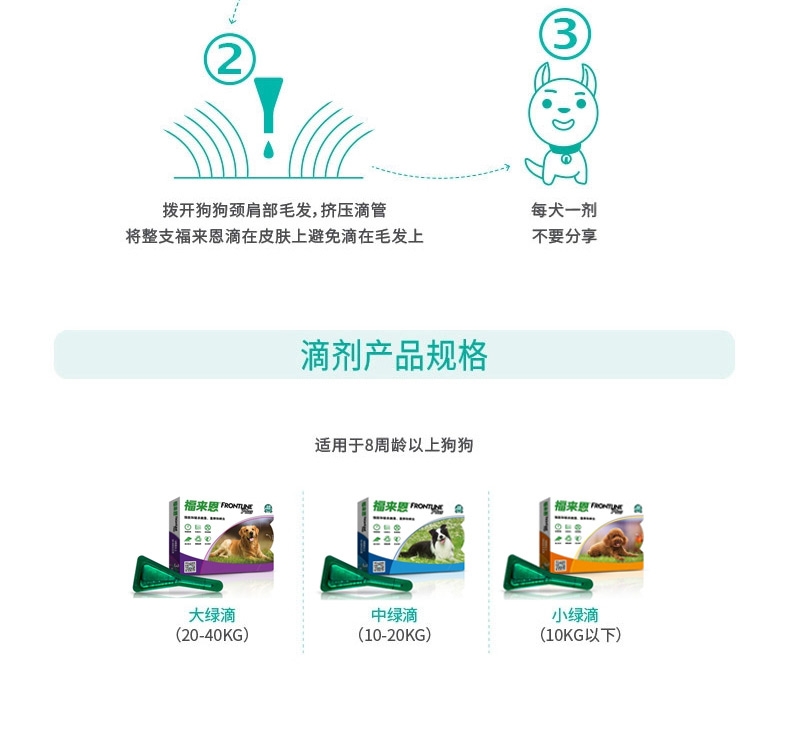 福来恩 20-40kg大型犬增效滴剂加强版(整盒3支装) 驱杀跳蚤蜱虫