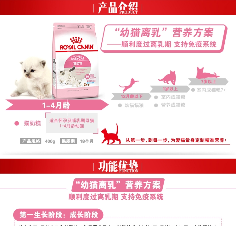 法国皇家ROYAL CANIN 1-4个月幼猫奶糕400g BK34