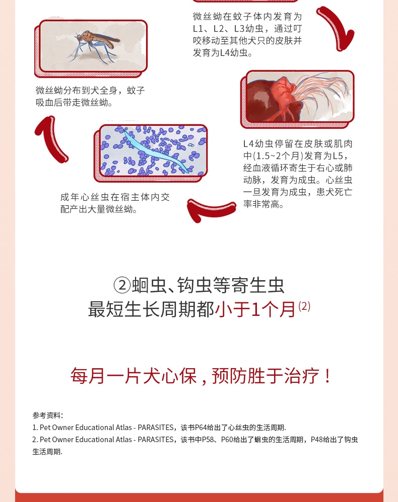 犬心保 犬用体内驱虫 口服 适用23kg-45kg大型犬 6粒整盒/6个月剂量 美国进口