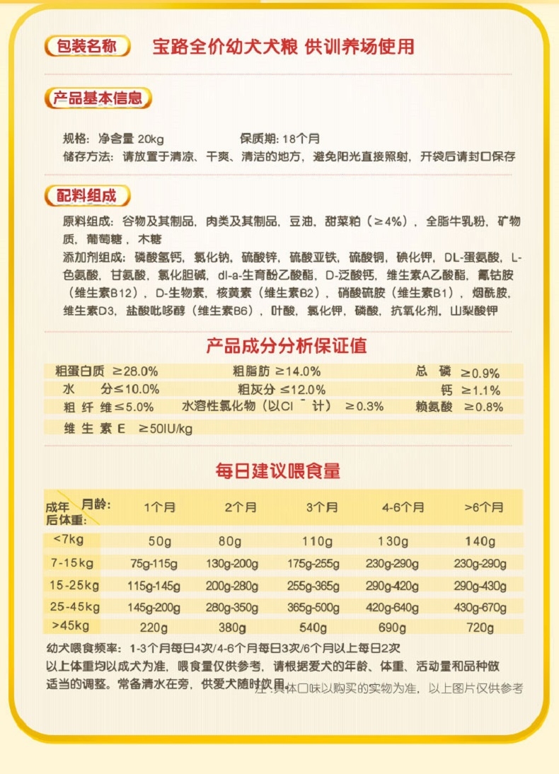 宝路Pedigree 驯养场幼犬犬粮 20kg 通用型幼犬粮