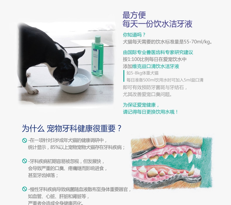 法国维克Virbac 益口清饮水洁牙液250ml 漱口水清新口气去口臭