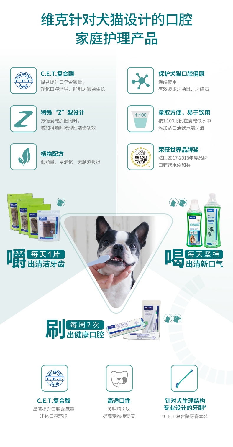 法国维克Virbac C.E.T.小型犬清洁齿片224g 抑菌去口臭