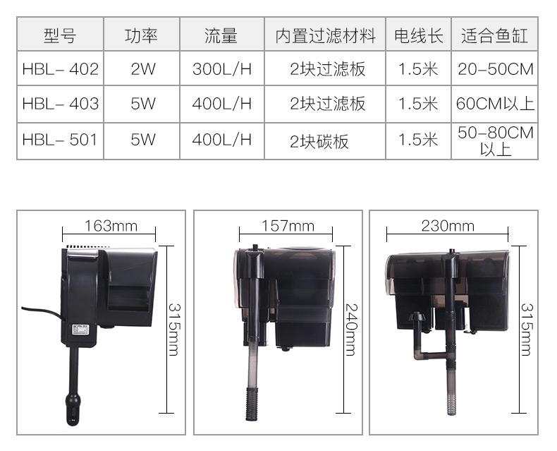 森森 壁挂式过滤器HBL系列瀑布过滤泵