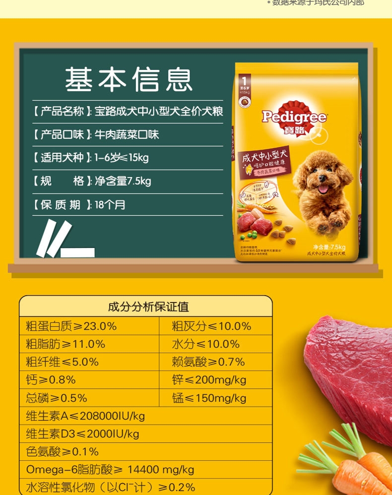 宝路Pedigree 牛肉蔬菜中小型成犬粮 7.5kg