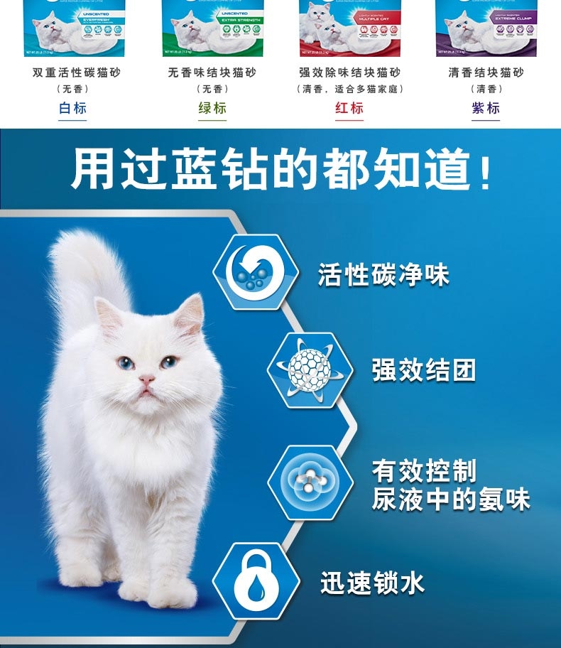 蓝钻(红标)25磅 清香抗菌低过敏猫砂适合多猫家庭 美国进口