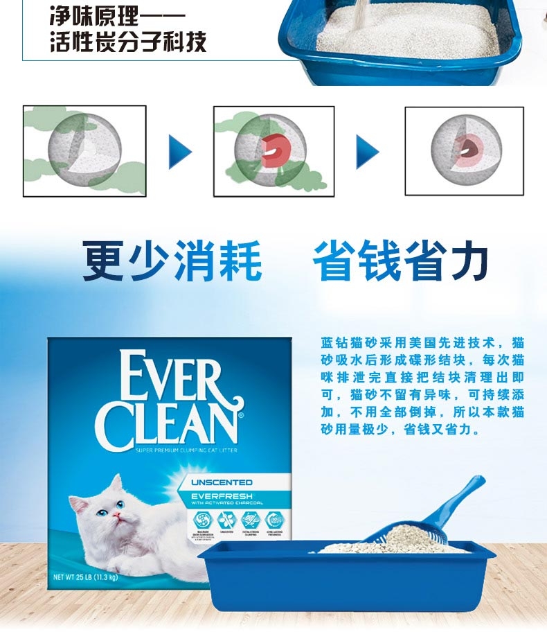 蓝钻(红标)25磅 清香抗菌低过敏猫砂适合多猫家庭 美国进口