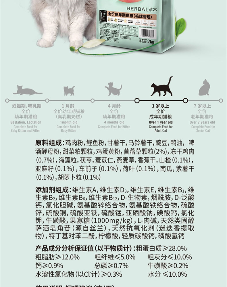 比瑞吉 去毛球成猫粮 2kg