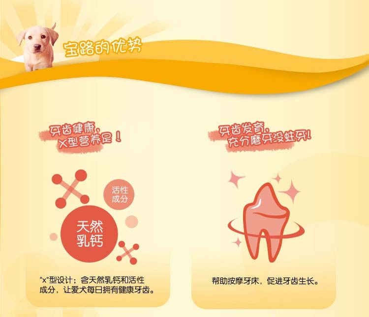 宝路Pedigree 幼犬钙奶棒洁齿咬胶60g*3 补钙磨牙两不误 狗零食
