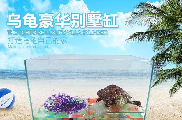 聚宝源超白玻璃生态乌龟别墅巴西龟缸 带爬梯晒台 时尚龟缸