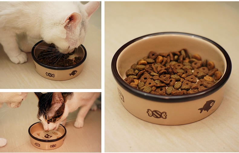 田田猫 圆形卡通陶瓷猫碗
