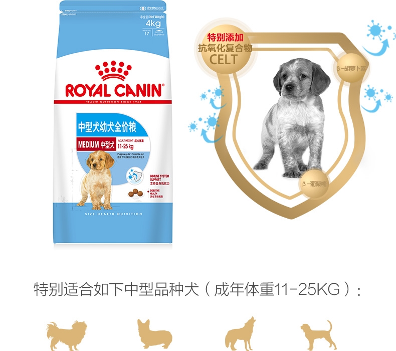 法国皇家ROYAL CANIN 中型犬幼犬粮专用狗粮 16kg(4kg*4)