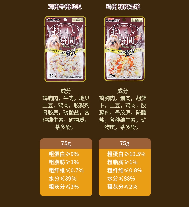 日本多格漫Doggyman 犬用低脂肪鸡肉鸡肝五种蔬菜湿粮75g 狗湿粮训练奖励零食罐头