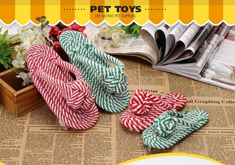 伊丽Elite 双色拖鞋状棉绳节狗磨牙玩具 小型犬