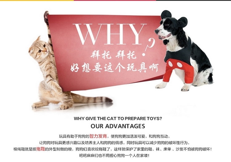 伊丽Elite 双色拖鞋状棉绳节狗磨牙玩具 小型犬