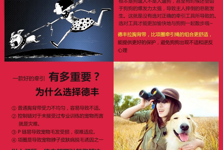 德丰Dog's life 牛仔脚印花边狗狗拉胸背带