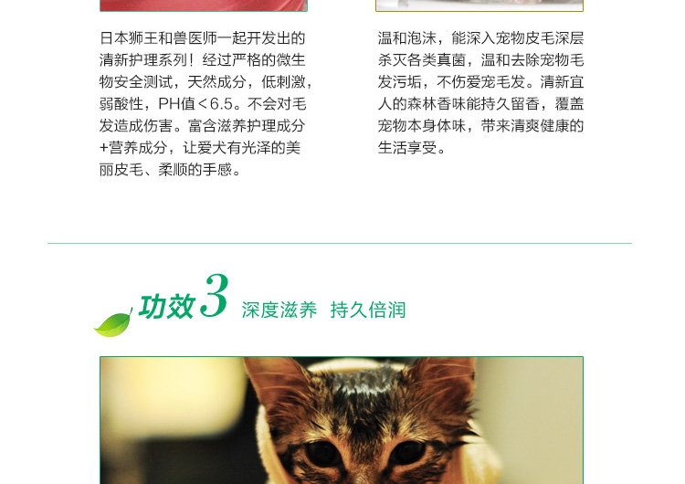 狮王LION 2合1无香型温和洁净香波 猫用 200ml