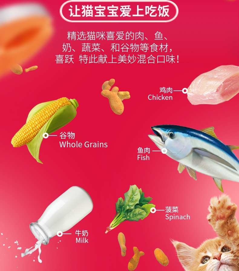 喜跃Friskies 鸡肉鱼肉牛奶和菠菜味全价幼猫粮 1.2kg