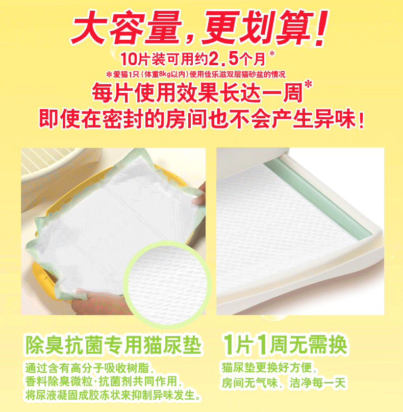 佳乐滋 猫用纸尿垫 10片 双层猫砂盆专用 日本进口