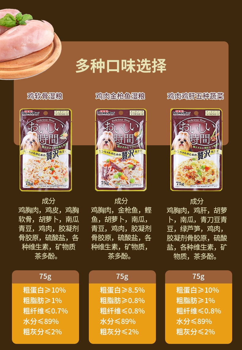 日本多格漫Doggyman 犬用低脂肪鸡肉牛肉地瓜湿粮75g*12包