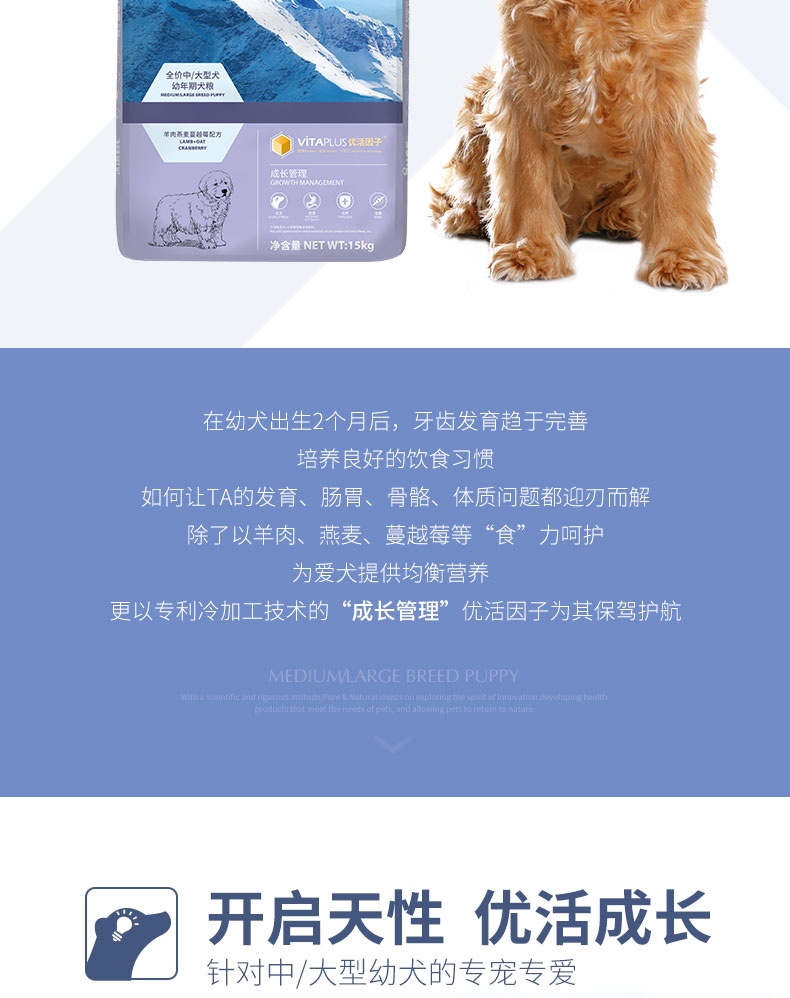 伯纳天纯 羊肉燕麦蔓越莓中大型犬幼犬粮 15kg