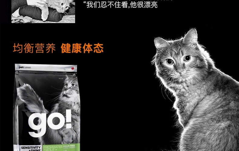 Go! 美毛系列无谷三种鱼全猫粮 8磅 加拿大进口天然粮