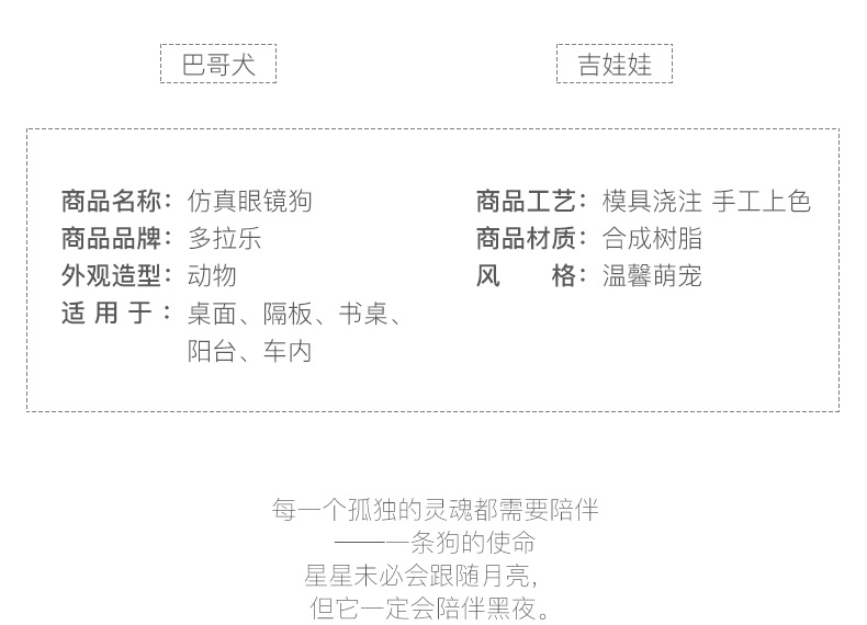 多拉乐 树脂仿真狗眼镜狗模型宠物店铺开业装饰品