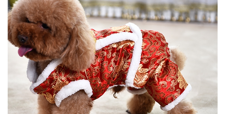 伊丽Elite 中国风双层加厚唐装小型犬四脚衣服 狗狗衣服