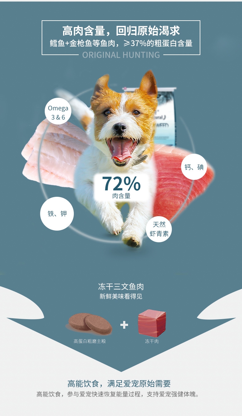 伯纳天纯 无谷全鱼海藻美毛全犬粮 12kg 72%含肉量