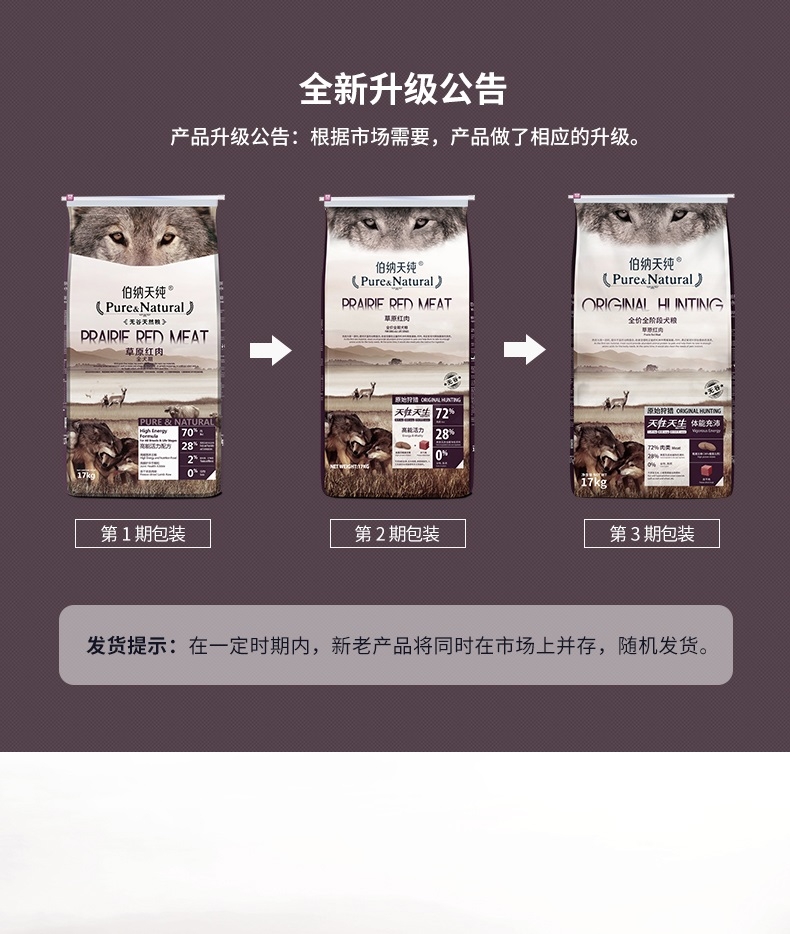 伯纳天纯 无谷草原红肉全犬种全犬粮 17kg 72%含肉量
