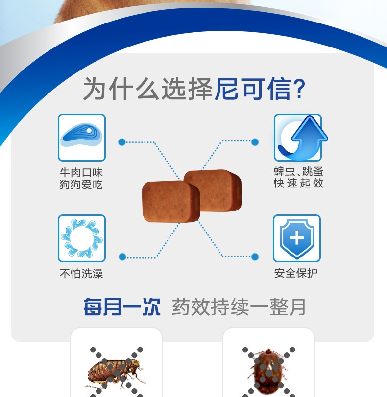 尼可信小型犬抗寄生虫药3片/盒(2-4KG犬用)