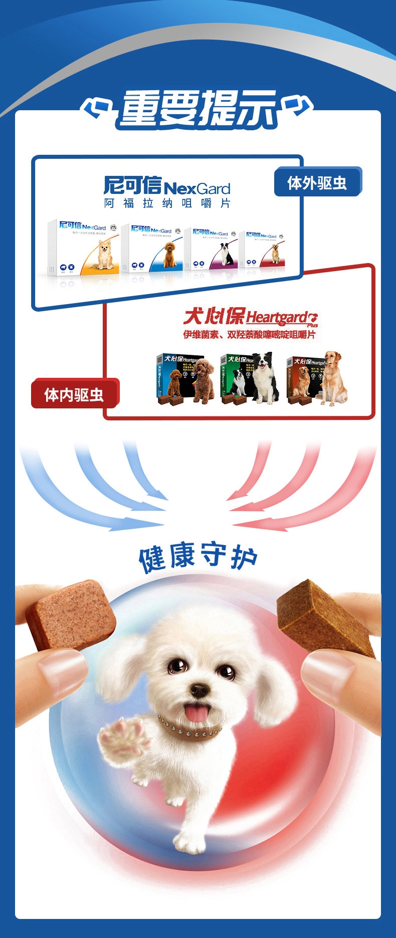 尼可信 中型犬抗寄生虫口服体外驱虫药 3片/盒 4-10KG犬用 法国进口