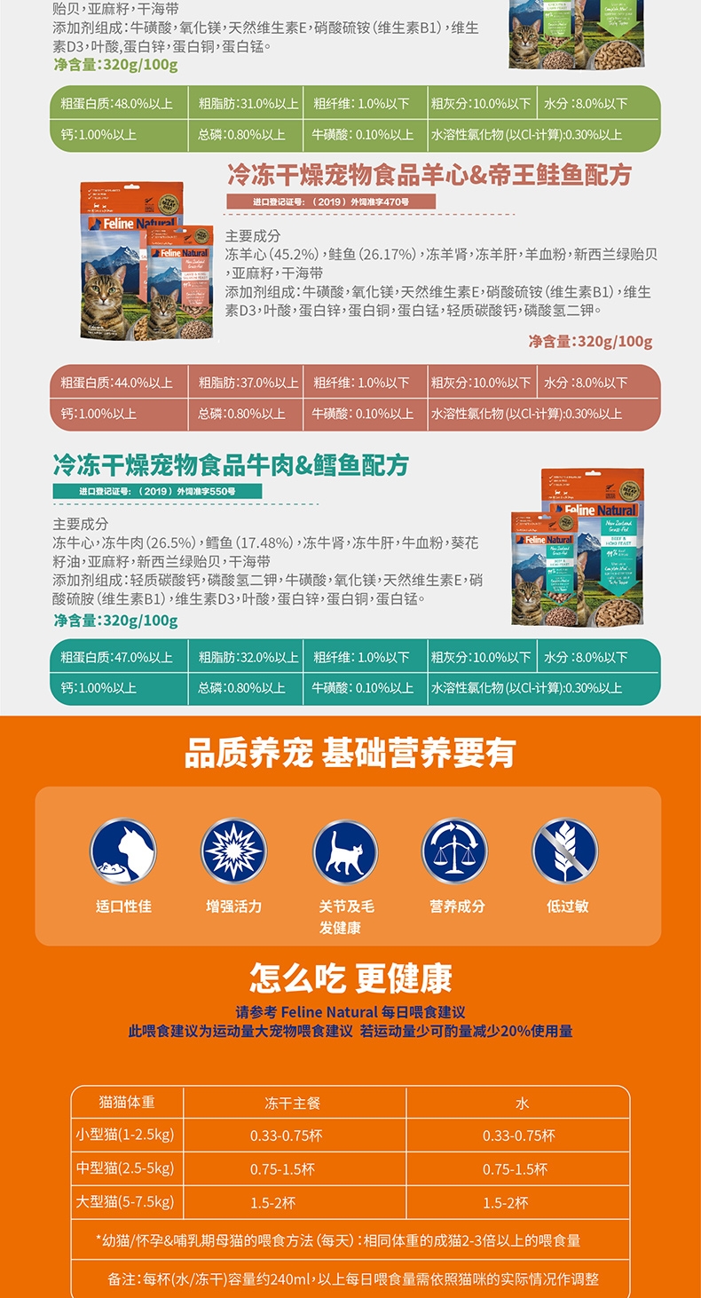 Feline Natural 冻干无谷鸡肉+羊肉猫粮 320g 新西兰进口