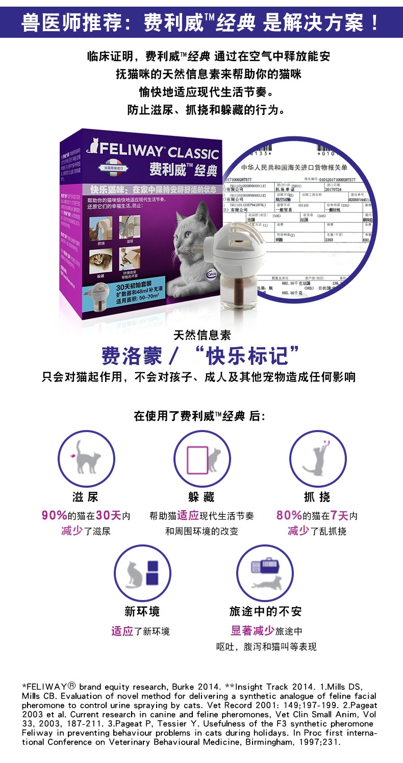 法国诗华Ceva费利威FELIWAY 经典初始套装插电扩散器和30天补充液48ml