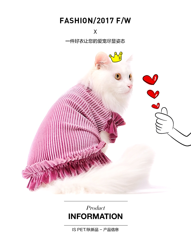 ISPET 宠物衣服金丝绒T恤猫咪衣服狗狗服饰