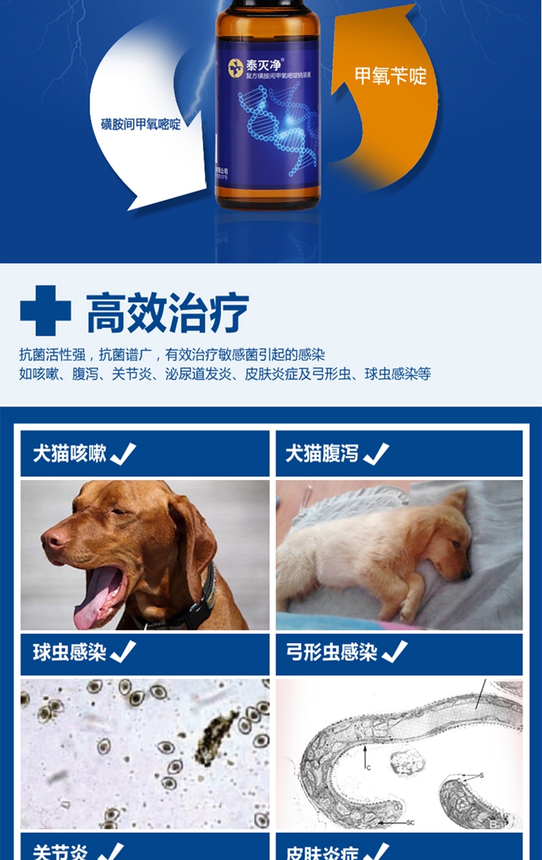 白云山宝神 猫狗泰灭净 复方磺胺间加氧嘧啶钠溶液 60ml 体内驱虫治疗腹泻拉肚子