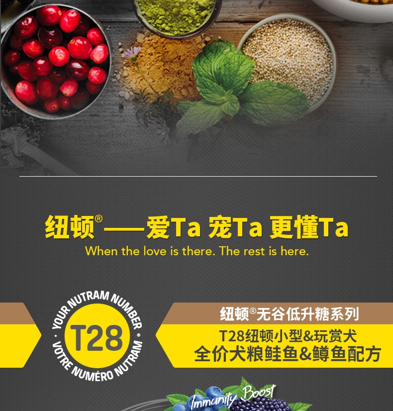 纽顿Nutram T28小型&玩赏犬鲑鱼&鳟鱼配方全犬粮 1.82kg 加拿大进口