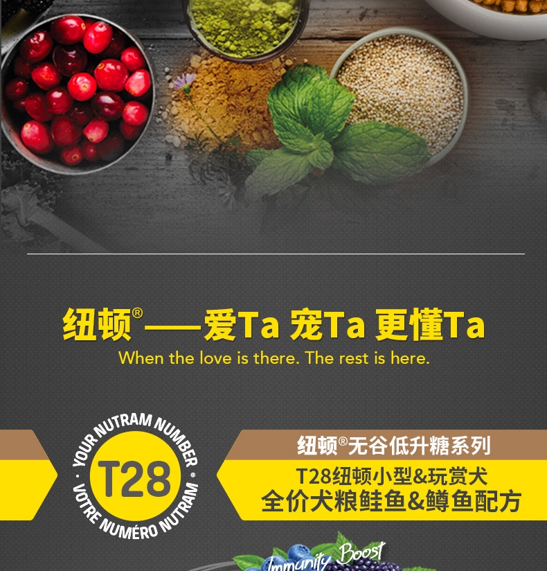 纽顿Nutram T28小型犬及玩赏犬鲑鱼鳟鱼配方全价犬粮 6kg