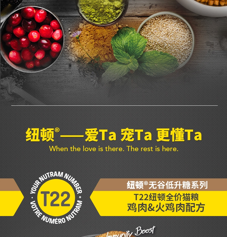 纽顿Nutram T22无谷鸡肉火鸡肉全期猫粮 5.45kg 加拿大进口