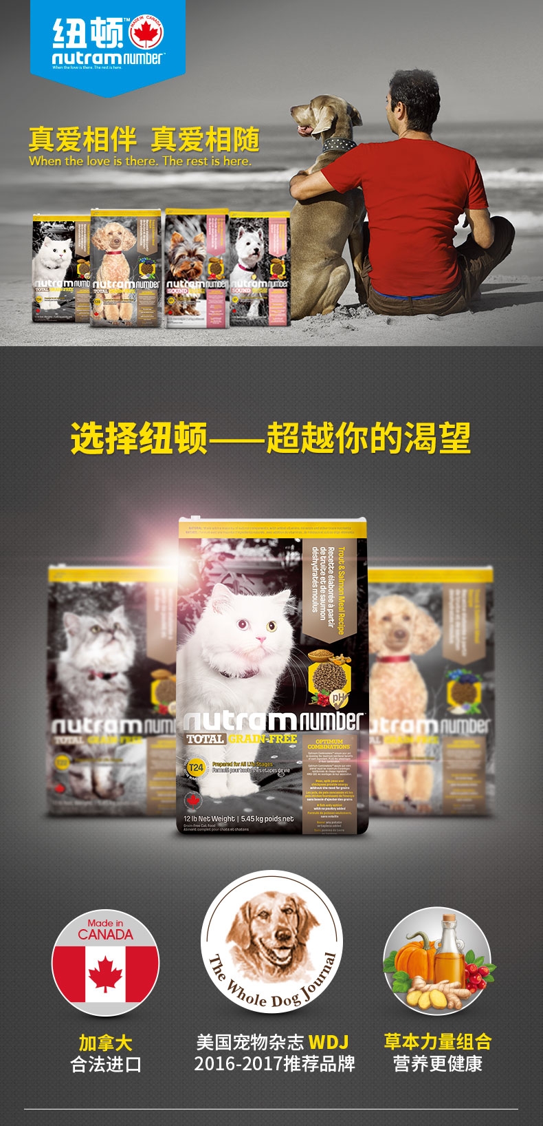 纽顿Nutram T24无谷系列去骨鳟鱼三文鱼全期猫粮 5.45kg 加拿大进口