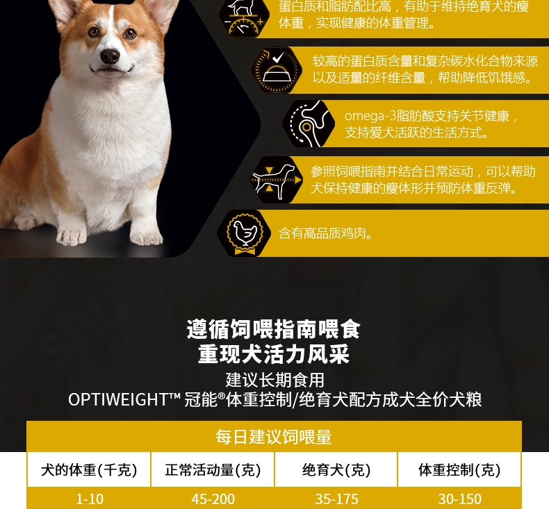 冠能Proplan 鸡肉配方绝育成犬粮 2.5kg