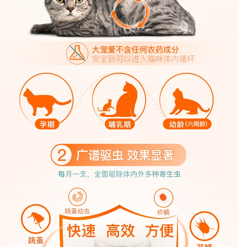 大宠爱 犬猫内外同驱 驱虫滴剂 2.5kg以下犬猫适用 15mg*3支盒装/3个月剂量 美国进口