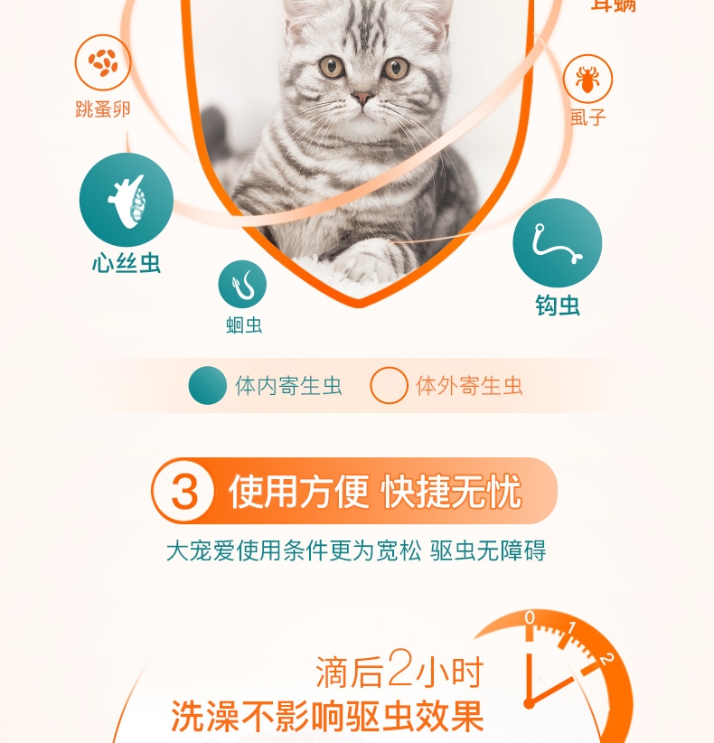大宠爱 犬猫内外同驱 驱虫滴剂 2.5kg以下犬猫适用 15mg*3支盒装/3个月剂量 美国进口