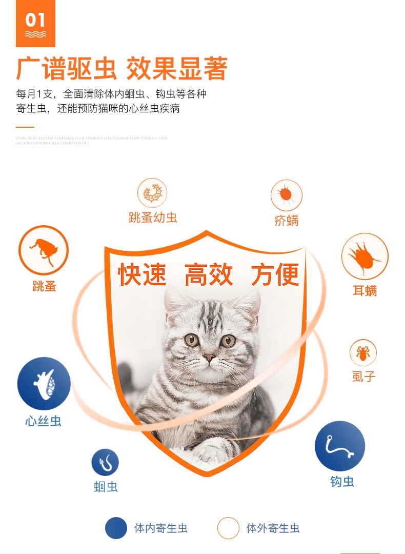 大宠爱 猫用内外同驱 驱虫滴剂 2.6-7.5kg猫适用 45mg*3支盒装/3个月剂量 美国进口