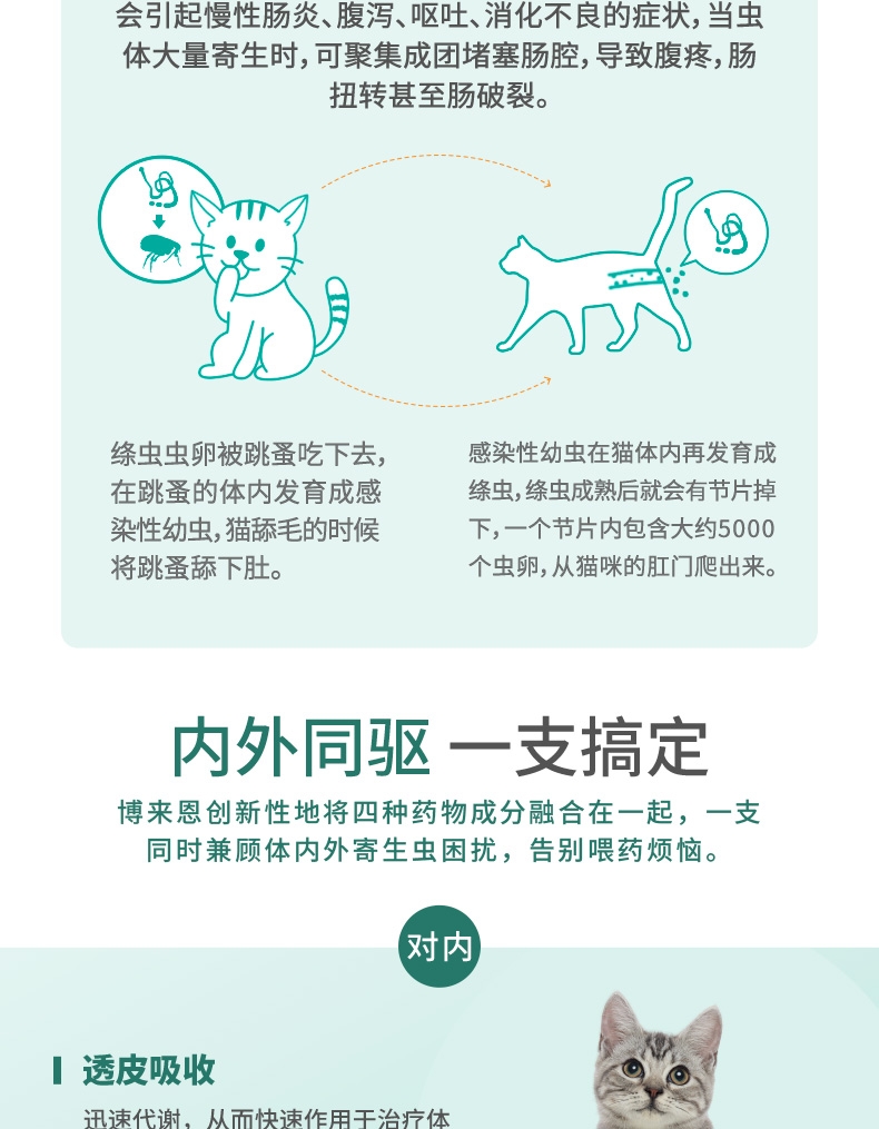 博来恩Broadline 猫用驱虫滴剂 内外同驱 中大型猫(2.5-7.5kg) 3支/3个月剂量 法国进口