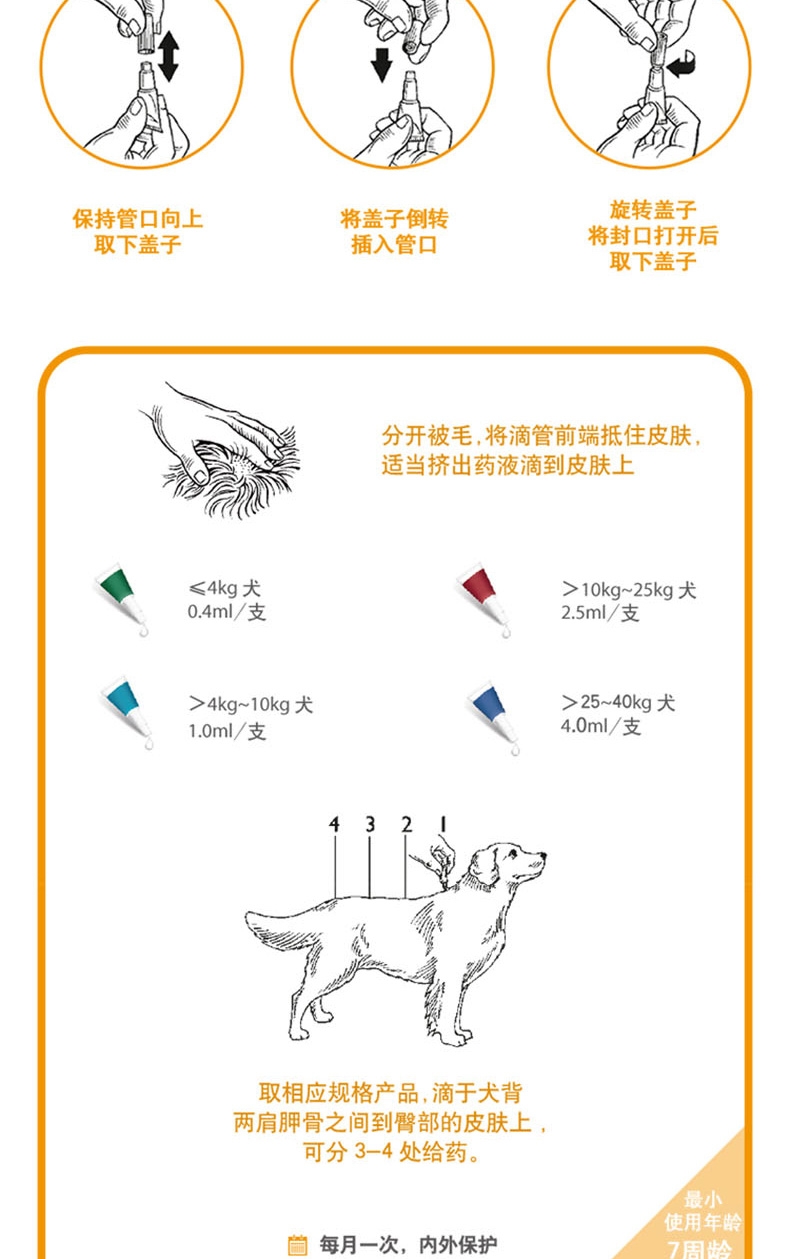 爱沃克 犬用内外同驱 驱虫滴剂 适用10-25kg犬 3支整盒装/3个月剂量 德国进口