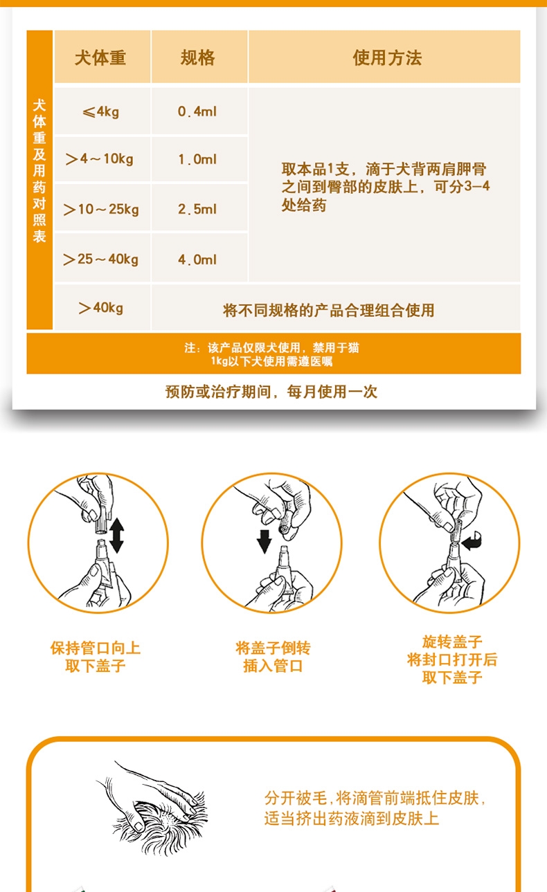 爱沃克 犬用内外同驱 驱虫滴剂 适用10-25kg犬 3支整盒装/3个月剂量 德国进口
