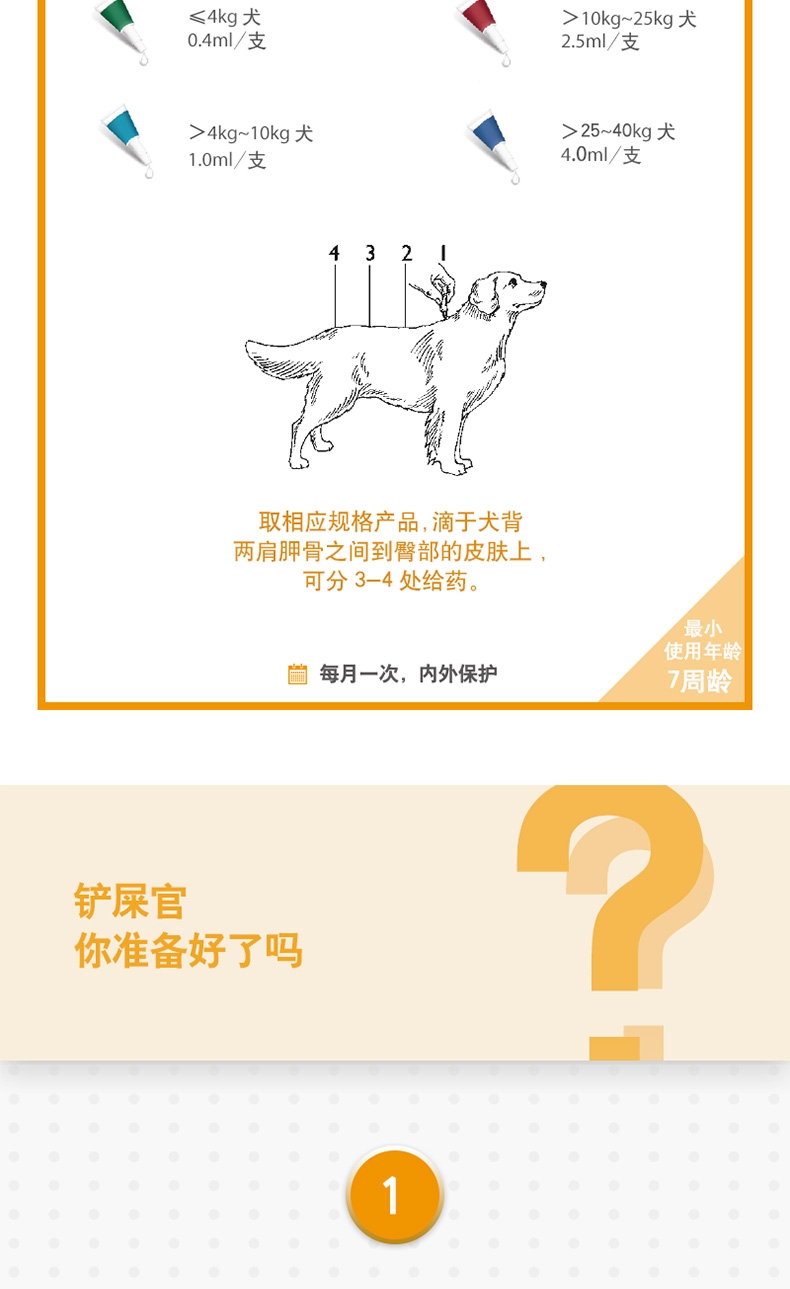 爱沃克 犬用内外同驱 驱虫滴剂 适用10-25kg犬 3支整盒装/3个月剂量 德国进口