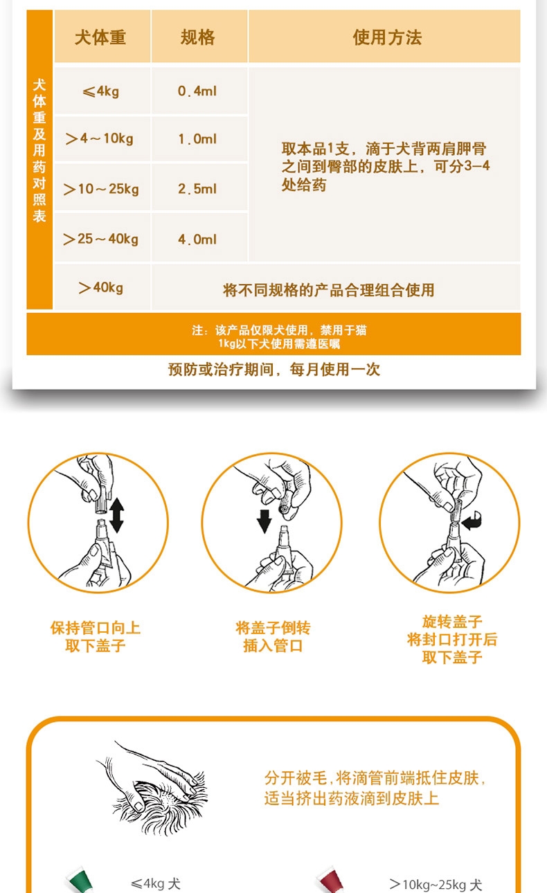 爱沃克 犬用内外同驱 驱虫滴剂 适用10-25kg犬 3支整盒装/3个月剂量 德国进口