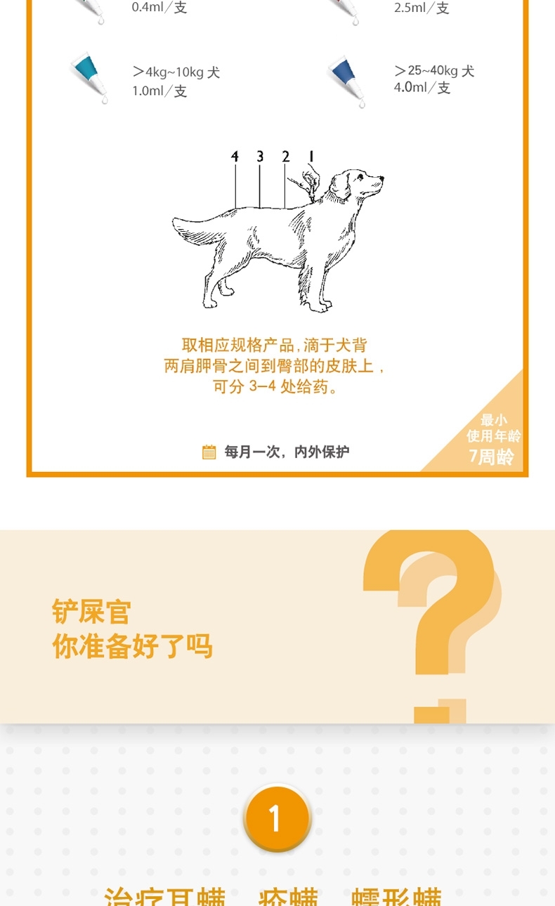 爱沃克 犬用内外同驱 驱虫滴剂 适用10-25kg犬 3支整盒装/3个月剂量 德国进口