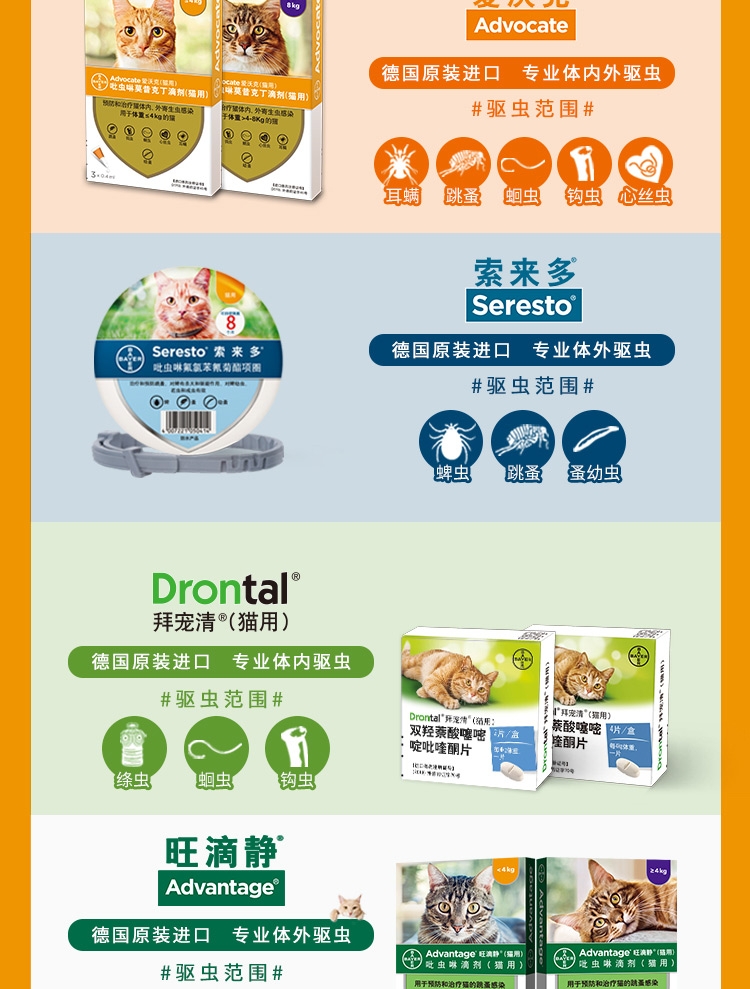 爱沃克 4-8kg猫用体内外驱虫滴剂M 单支装